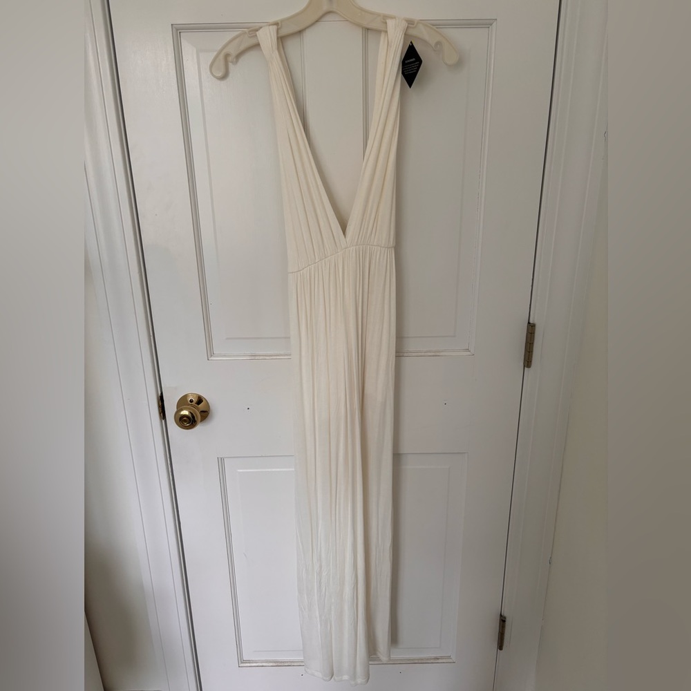 Greek goddess cream maxi empire waist dress